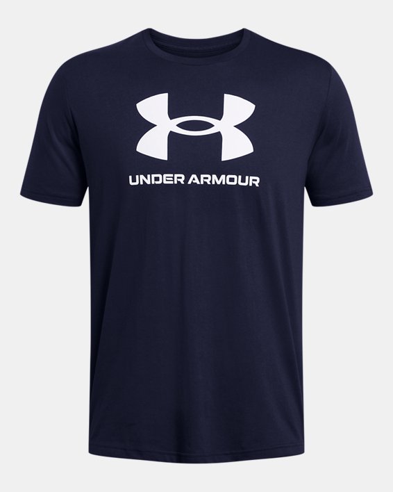 เสื้อแขนสั้น UA Sportstyle Logo สำหรับผู้ชาย in Blue image number 2